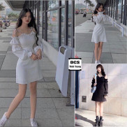 Váy Trễ Buộc Dây Vai Tay Phồng 2 Lớp Chất Liệu Đũi Xưởng May DCS