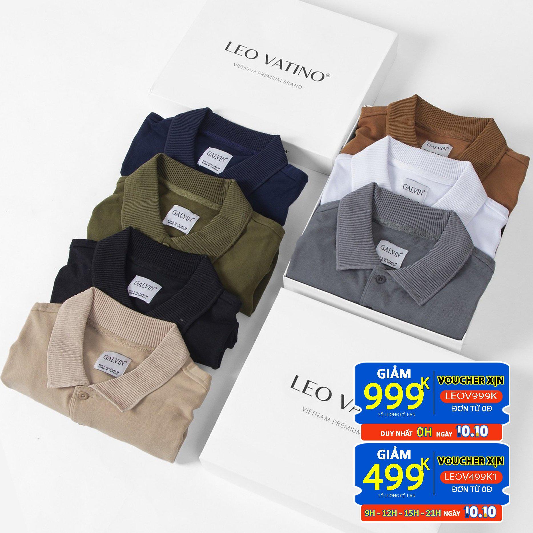 Áo phông thun polo nam Galvin cotton cá sấu trắng đen tay ngắn lỡ cổ bẻ Leo Vatino 12A