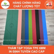 Thảm tập yoga gym pilates Thể Dục  tpe 6mm in kẻ định tuyến chống trơn trượt tặng kèm dây cột thảm - yoga mat