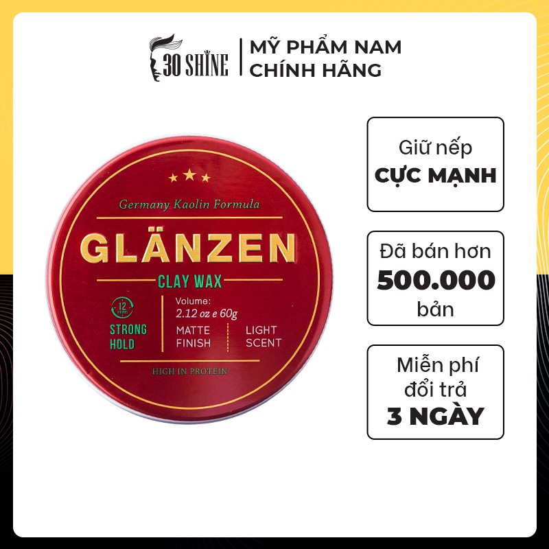 Sáp Vuốt Tóc Glanzen Clay Wax Chính Hãng 30Shine 60g