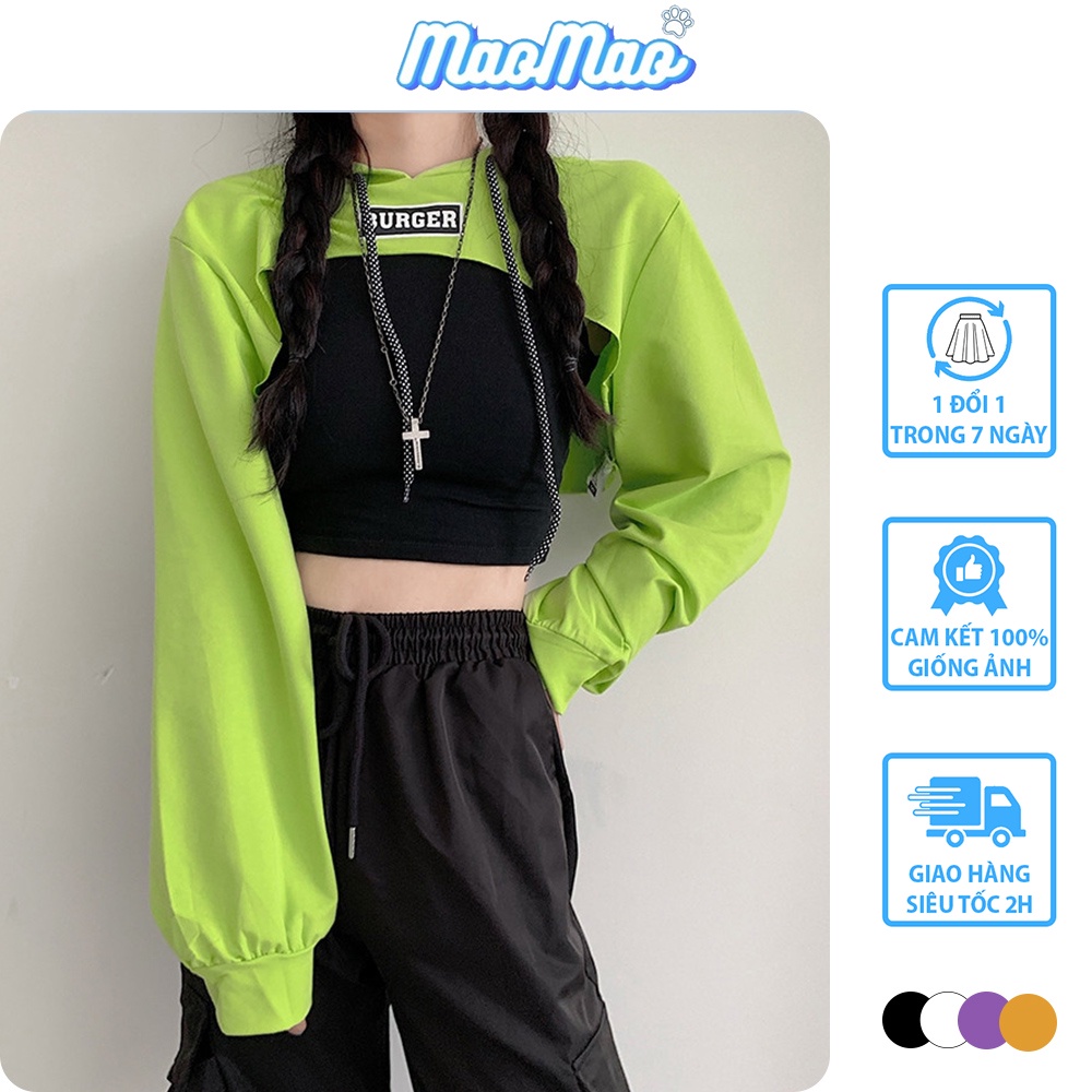 Set áo croptop MaoMao ôm body tay dài phong cách ulzzang Hàn Quốc, Áo hoodie croptop 2 món cá tính - C65