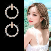 Khuyên tai đinh tán chốt bạc 925 không gây kích ứng hình tròn đính đá zircon đơn giản thời trang Hàn Quốc