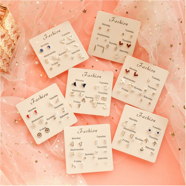 Exquisite Earrings Set 6 đôi khuyên tai đính ngọc/pha lê thời trang cao cấp