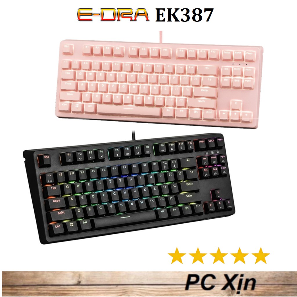  Bàn Phím Cơ E-Dra EK387 Pink / Black RGB LED, Chống Nước - Chính Hãng