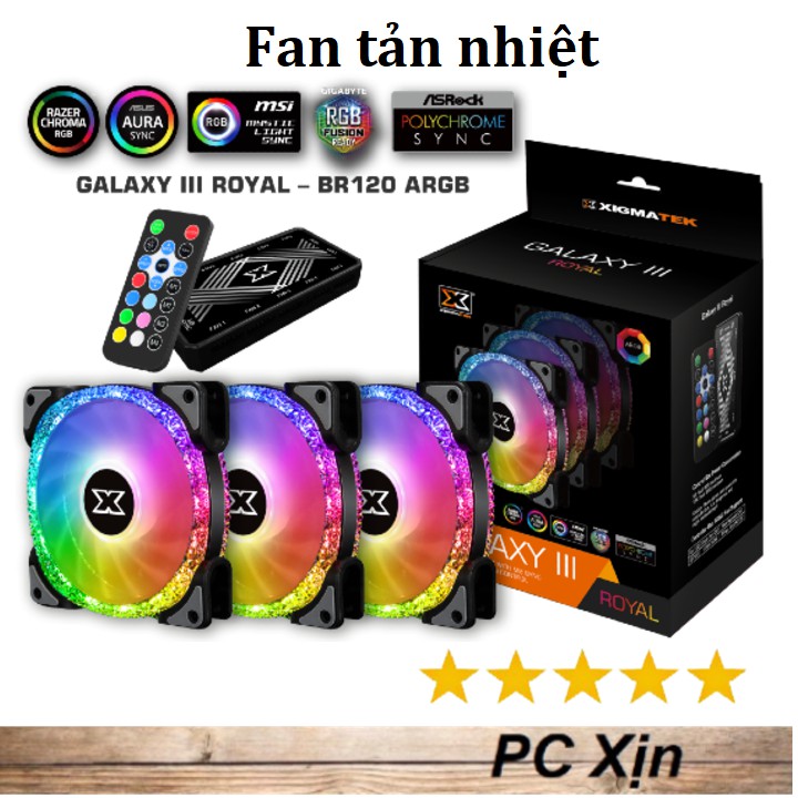 Quạt tản nhiệt XIGMATEK GALAXY III ROYAL - BR120 / Essential BX120 ARGB HUB FAN (PACK x3, CONTROLLER, POWER)