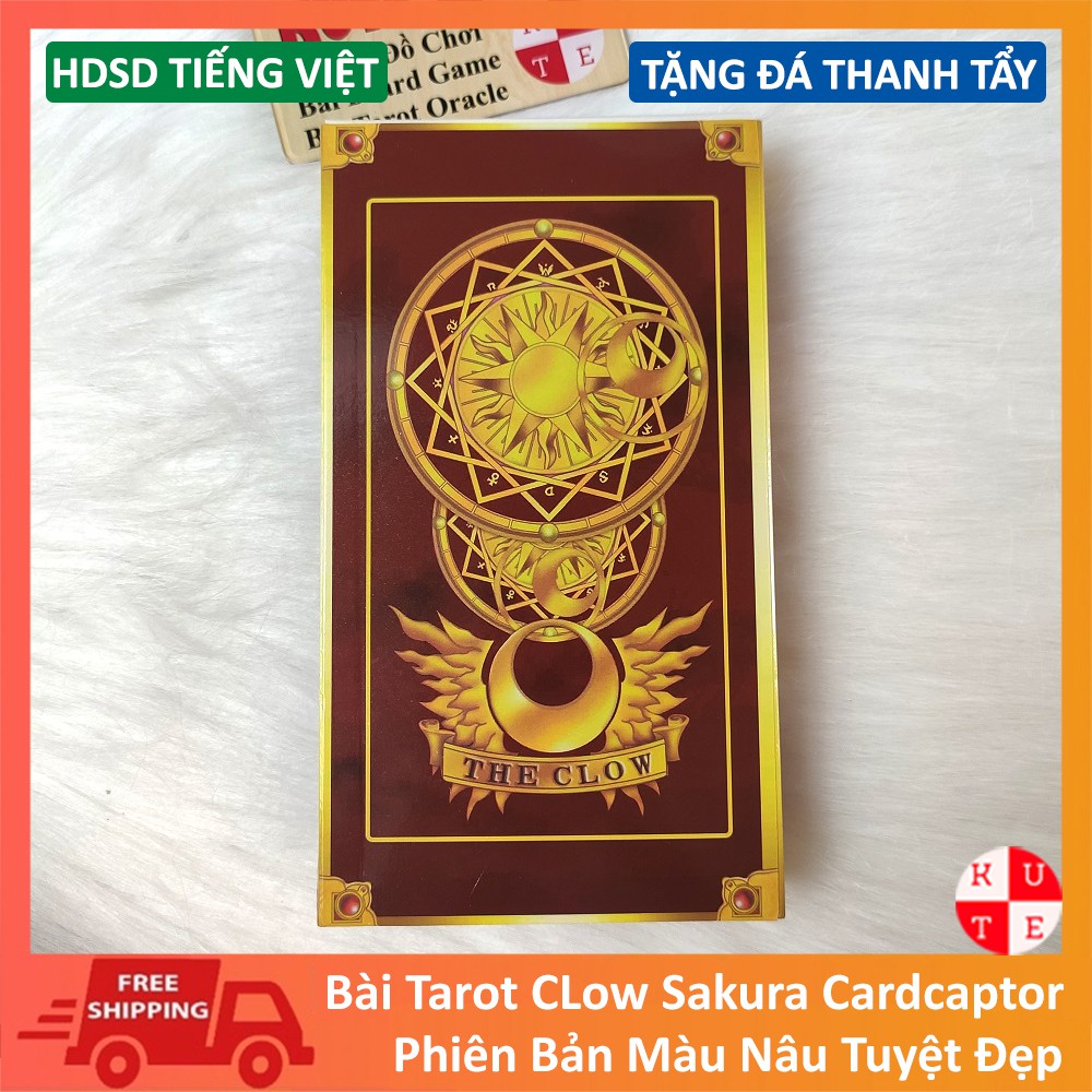 [Size Gốc] Bài Tarot Clow Sakura CardRaptor Phiên Bản Màu Nâu 56 Lá Bài Tặng Đá Thanh Tẩy Và Hướng Dẫn Tiếng Việt