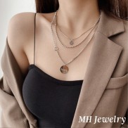 Vòng cổ nữ dây chuyền chocker 3 tầng vòng cổ mặt tròn kết hợp chữ thời trang cá tính V77