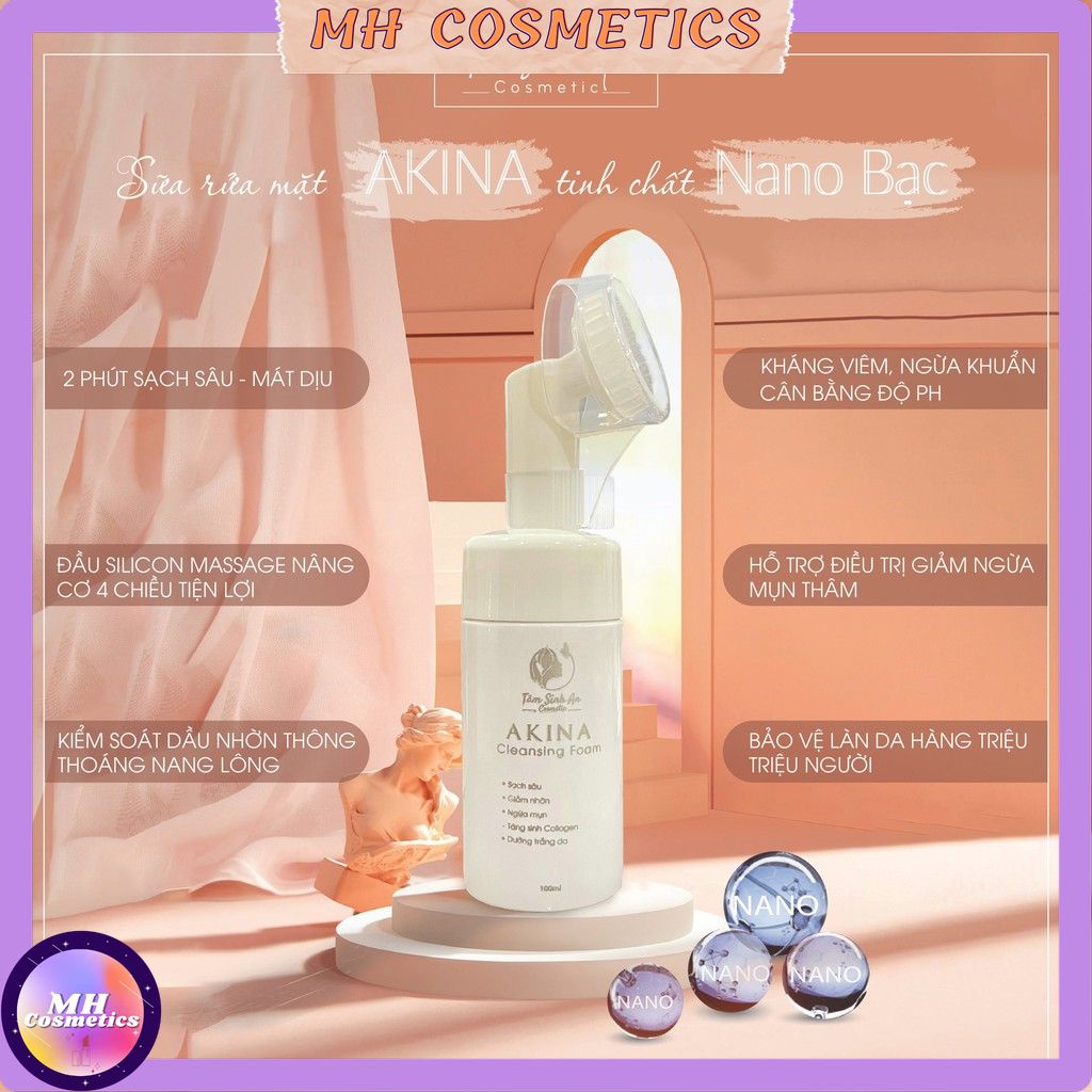 Sữa Rửa Mặt Tạo Bọt Nano Bạc AKINA - 2 Phút Sạch Sâu, Giảm Mụn, Mát Dịu, Kiểm Soát Da Dầu Nhờn