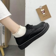 Giày nữ oxford Anh quốc đế cao dày răng cưa da bóng/nhám mũi vuông tăng chiều cao thời trang Hàn quốc