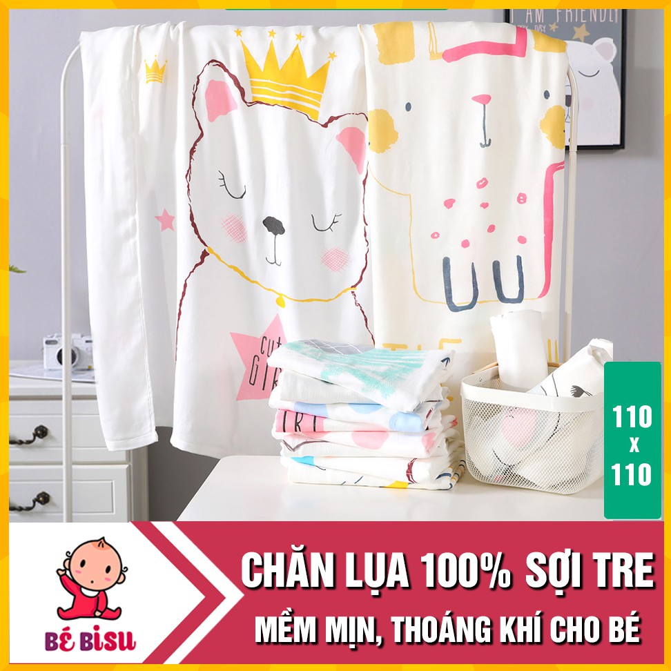 Chăn lụa sợi tre 2 lớp đa năng cho bé sơ sinh ( 110x110cm) / Khăn lụa cho bé