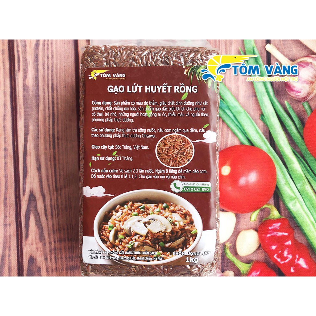 Gạo Lứt Huyết Rồng - (Túi 1kg) - Tôm Vàng