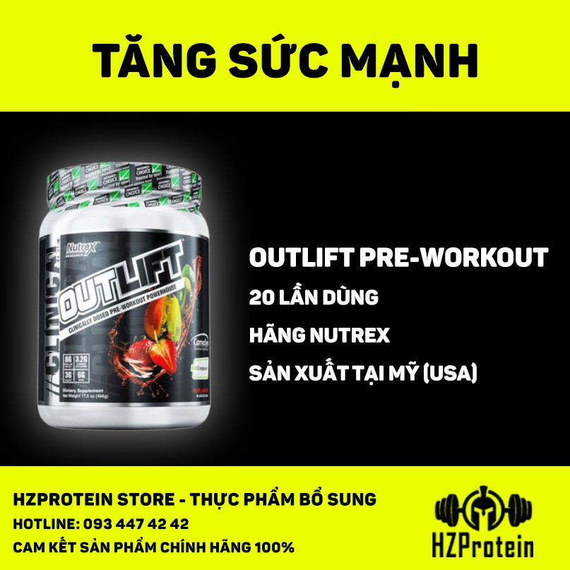 OUTLIFT PREWORKOUT - TĂNG SỨC MẠNH KẾT HỢP BCAA PHỤC HỒI CƠ BẮP (20 LẦN DÙNG)