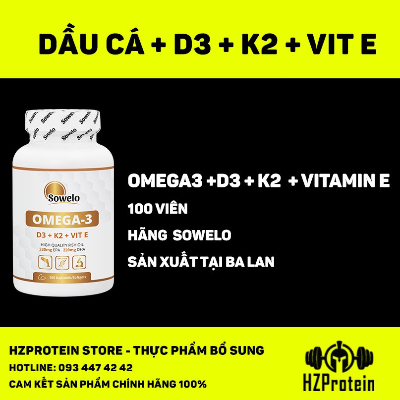 VIÊN UỐNG SOWELO OMEGA3 D3 K2 VITAMIN E - DẦU CÁ FISH OIL BỔ SUNG CÁC VITAMIN THIẾT YẾU, HÀM LƯỢNG CAO (100 VIÊN)
