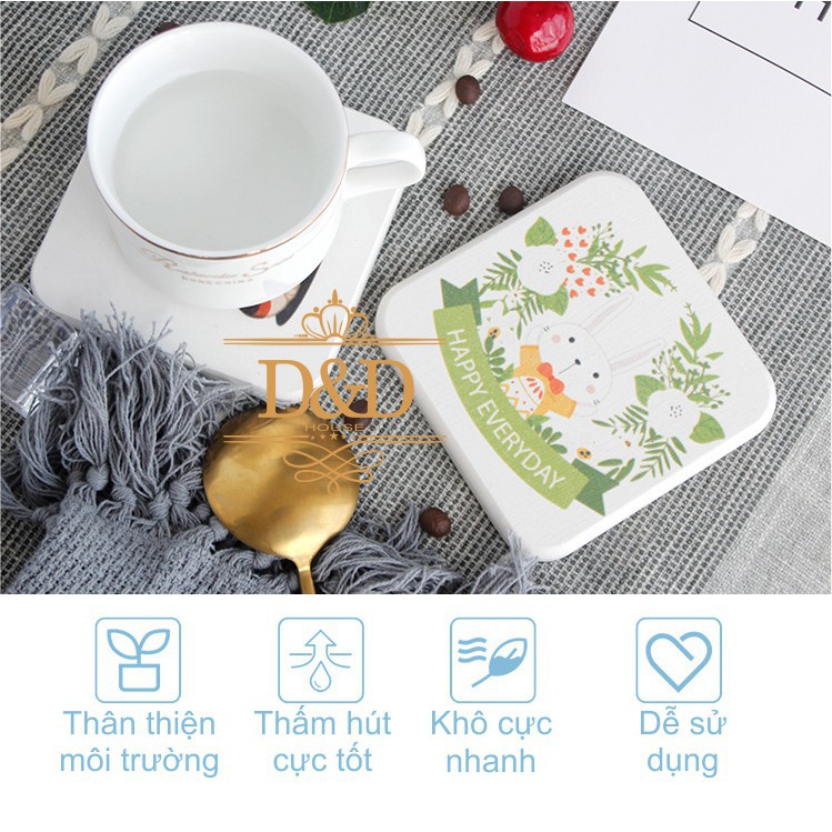 Miếng lót cốc chất liệu gốm sứ 10*10- Siêu thấm hút