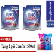 Combo 2 Túi Omo Nước giặt Matic XANH cửa trước 2.3kg + Tặng 02 gói Comfort 580ml/gói