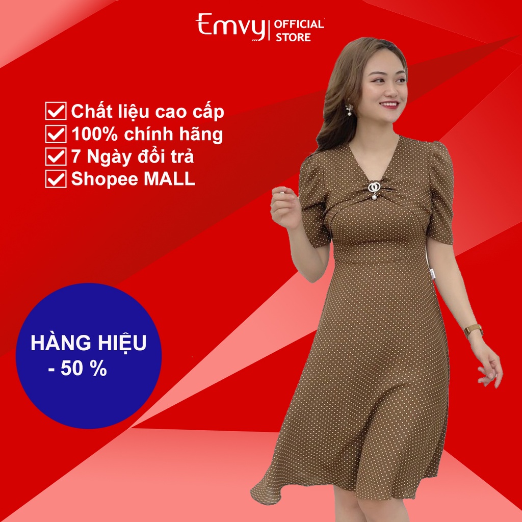 Đầm nữ chấm bi dáng xòe ,chất Lụa hàn cao cấp Emvy- K46