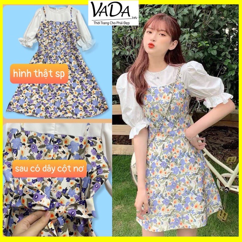 Đầm xoè giả yếm in hoa 3D đi biển, dạo phố , đi chơi xinh xắn - Thời Trang VADA (Đ900)