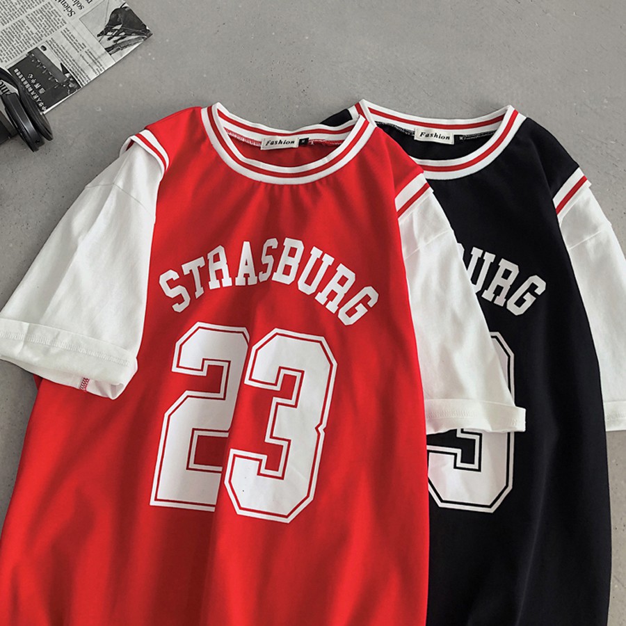 Áo Thun Unisex Form Rộng 🎁FREESHIP🎁 Áo Phông Kiểu Bóng Rổ Cao Cấp-Bốn màu Đen Đỏ Xanh lá Xanh dương 3 Size M L XL