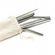 Set ống hút inox 304 thép không gỉ kèm cây cọ và túi vải rút, tái chế sử dụng, thân thiện môi trường