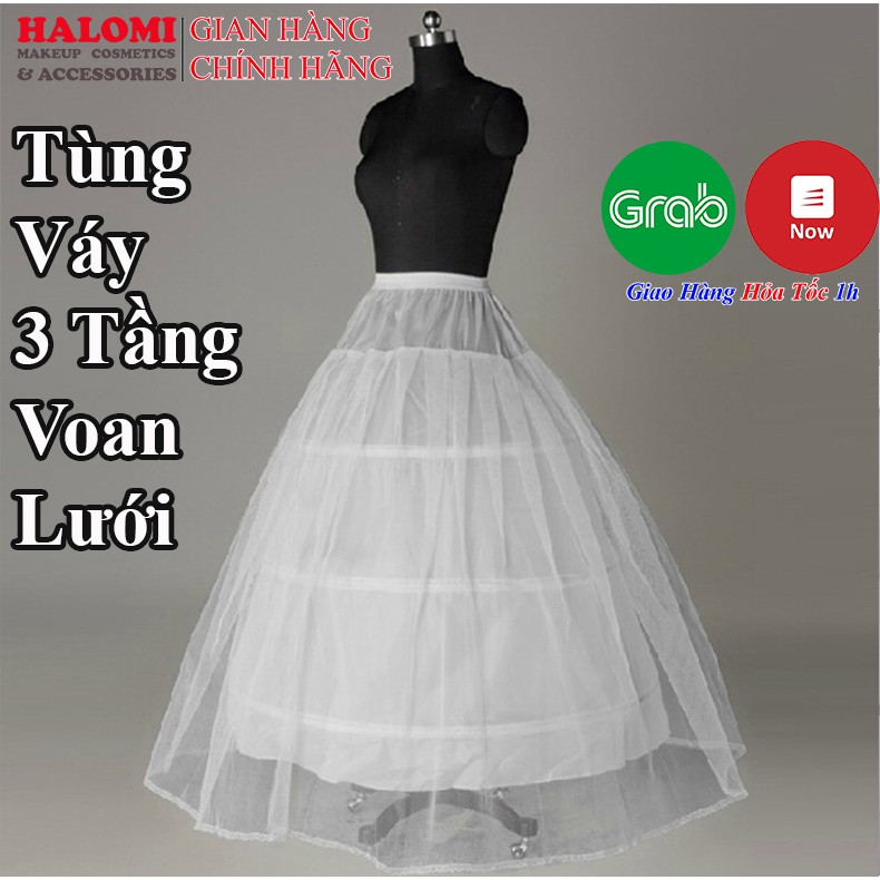 Tùng phồng cô dâu 3 tầng voan lưới chân rộng xòe 80cm chuyên dùng cho váy cưới loại vừa khung dẻo dễ gấp gọn