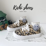 Giày thể thao nữ đế độn hình báo, họa tiết da beo đế bánh mì Giày thể thao chất vải canvas mềm -Kichi Shoes mã 369
