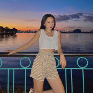 Quần short nữ cạp cao bản to. Quần sooc nữ kẻ caro lưng cao có đai lưng đủ size, ulzzang thiết kế TJu (sooc Merci Caro)