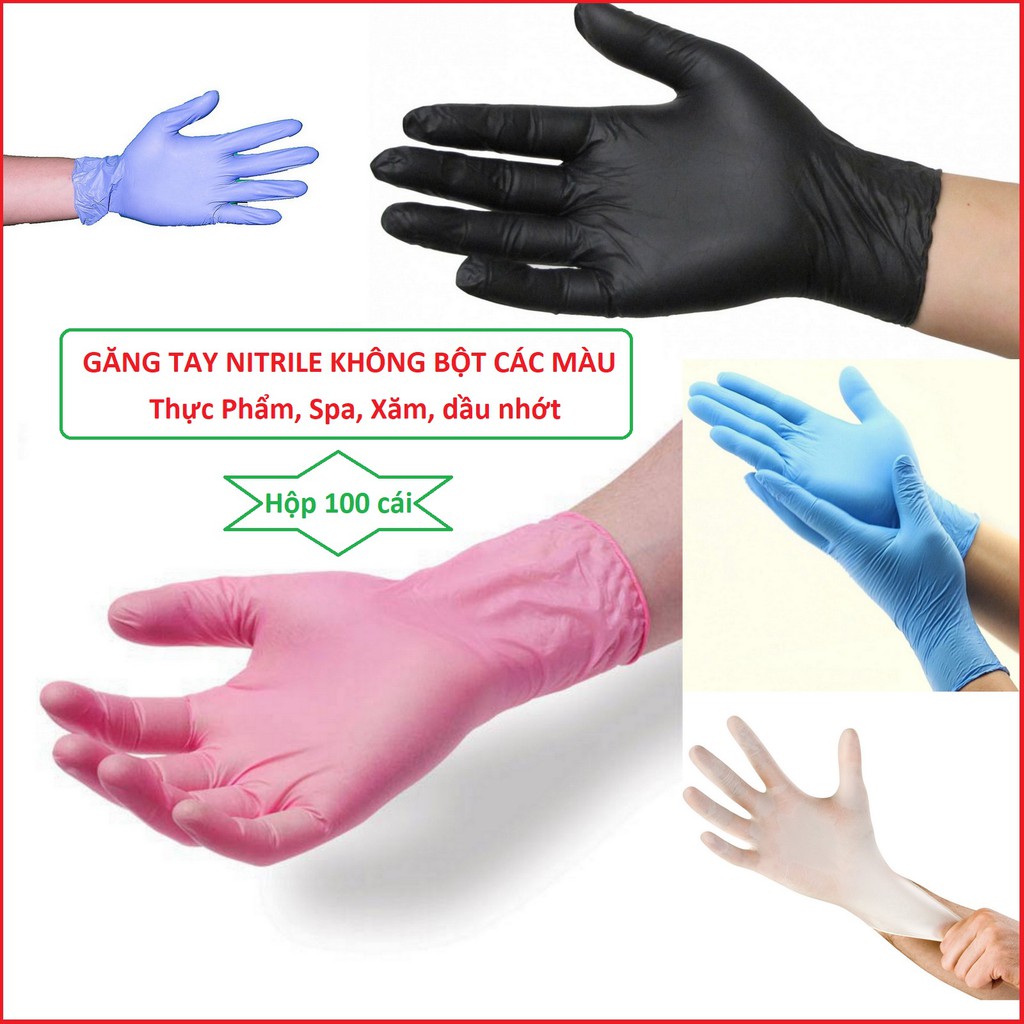  Găng tay y tế không bột màu đen | màu xanh hộp 100 cái