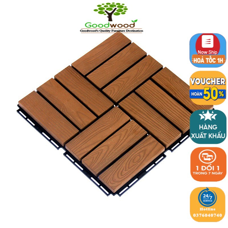 Tấm Gỗ Vỉ Nhựa Lót Sàn 12 Nan 30x30cm - Sàn Gỗ Ban Công Sân Vườn Ngoài Trời Cao Cấp