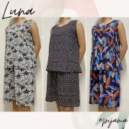 Đồ bộ trung niên mặc nhà cho mẹ, cho bà, cho người già vải tole lanh thoáng mát quần lửng áo sát nách LUNA