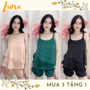 Đồ bộ pijama mặc nhà nữ LUNA lụa satin cao cấp big size quần đùi áo dây