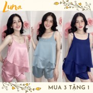 Bộ đồ pijama mặc nhà LUNA lụa satin cao cấp quần đùi áo 2 dây thời trang