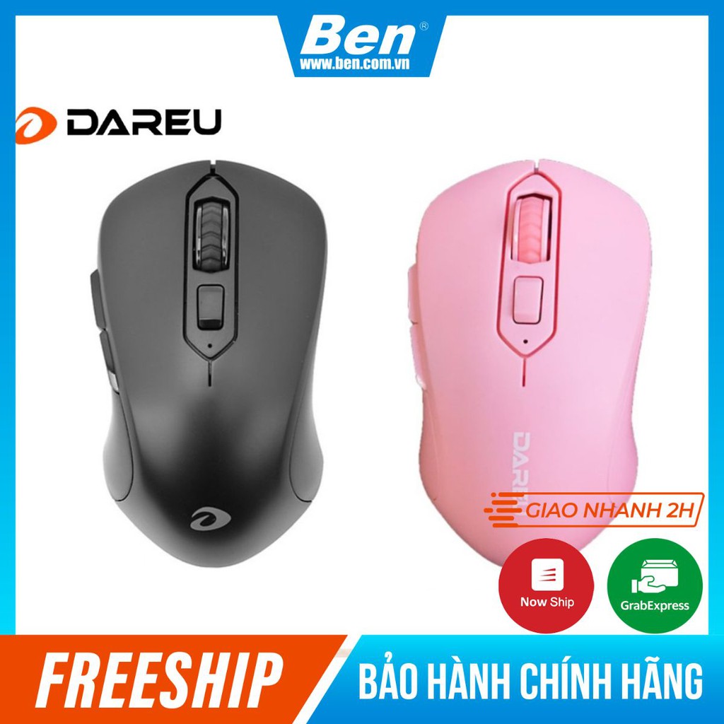 Chuột không dây Dareu LM115G Hồng / Đen Có nút trợ năng chính hãng Dareu BH 24T