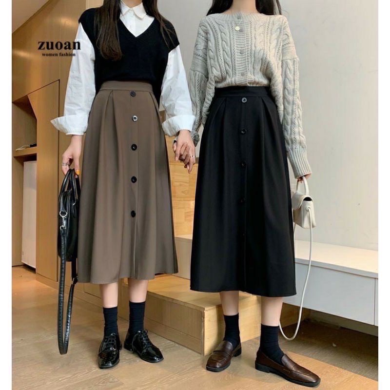 Chân váy công sở dáng dài 5 cúc hàng mới