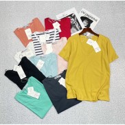 Áo thun nữ cổ tim chất cotton thoáng mát áo phông nữ cộc tay form rộng dài thời trang Banamo Fashion 312