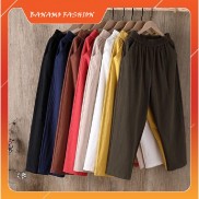 Quần đũi nữ cạp chun Banamo quần baggy đũi lưng thun chất đũi nhẹ mát (9 màu)  đen trắng kem xanh than rêu nâu vàng 823