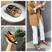 Full Hộp Giày đế trấu 2 khóa quai hậu nam nữ quai dán - cài siêu êm - Màu: BÒ - Mã: SATA21B