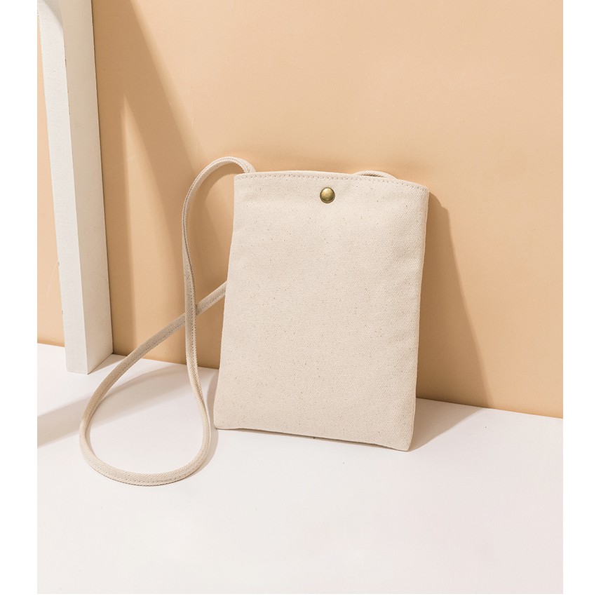 Túi tote vải đeo chéo canvas đựng điện thoại 2 lớp nút bấm