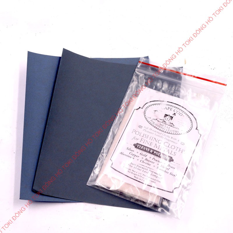 Khăn Cape cod đánh bóng vỏ đồng hồ, trang sức inox, vàng, bạc, đồng. Túi một khăn kèm giấy nhám