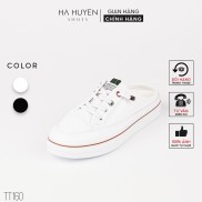 Giày thể thao nữ Hà Huyền Shoes da mềm sục lười dây rút lỗ kim loại xanh đỏ - TT160