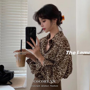  【Cocory】Áo sơ mi nữ họa tiết da báo tay dài thời trang quý phái