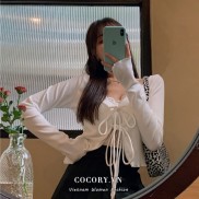 Bộ Áo Croptop Dài Tay Và Áo Ren Hai Dây Xinh Xắn Dành Cho Nữ