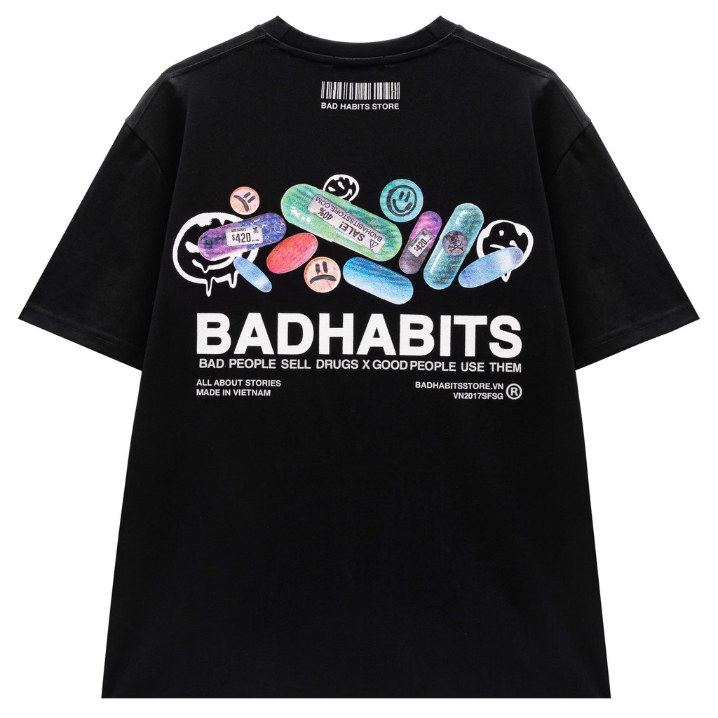 Áo Thun Unisex Bad Habits Happy Pills Đen 100% Cotton - Local Brand Chính Hãng