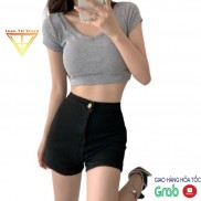Quần short đùi kaki nhung TH Store co dãn 2 màu cạp cao tôn dáng lưng ôm body ullzang