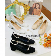 GIÀY CAO GÓT NAGASHOES QUAI NGỌC TRAI NHÂN TẠO 4CM NAC197