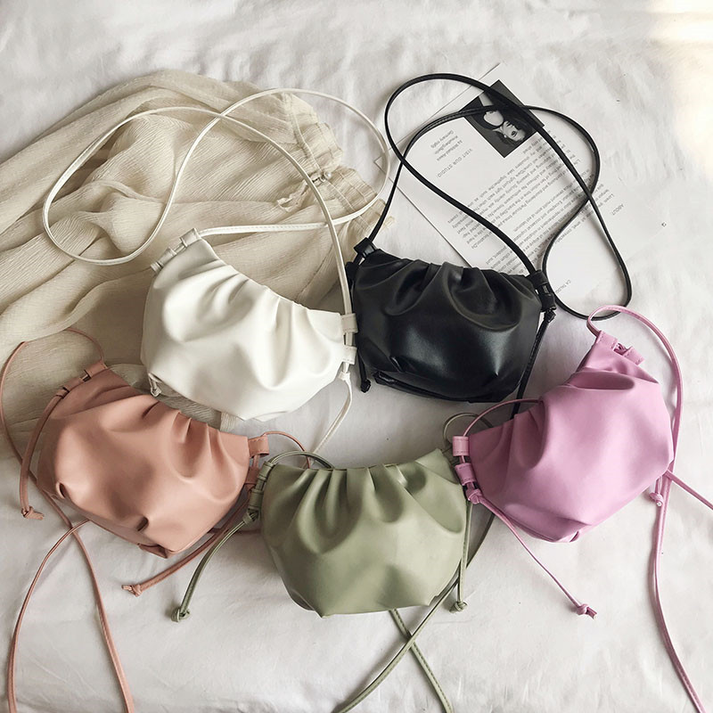 2021 new pleated dumpling bag Korean version of simple pure color PU bag cloud bag women shoulder bag messenger bag