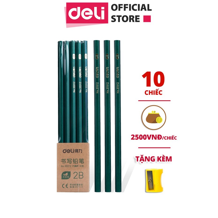 Bút chì lục giác Deli - loại 2B/HB - 10 chiếc/hộp - 33311 / 33312