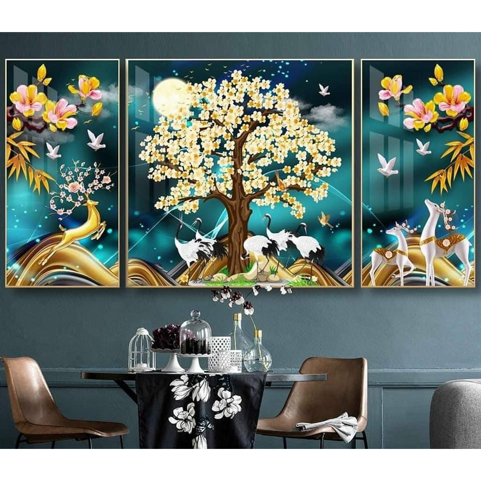 20 mẫu bộ 3 tranh tráng gương pha lê giá rẻ nhất chất lượng cao cấp, tranh tráng gương phòng khách, tranh trang trí