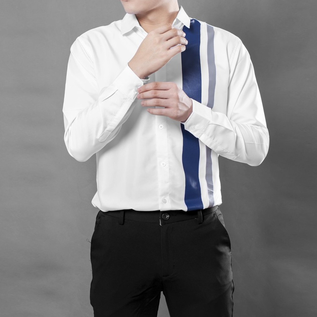 Áo sơ mi nam tay dài phối sọc cực chất Lados - 8055, chất lụa không nhăn