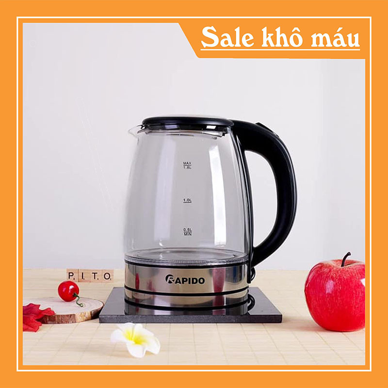 ấm đun siêu tốc, Ấm điện đun nước lock&lock bằng thủy tinh 1.8 l 1850w, Bình đun siêu tốc giá rẻ - BẢO HÀNH CHÍNH HÃNG