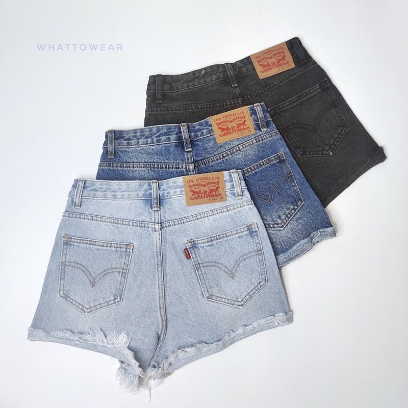Quần short jean vintage Levis lưng cao line tua năng động mùa hè